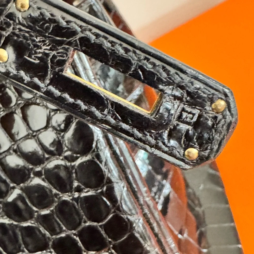 Hermès Birkin 35 – Shiny Porosus Crocodile, Black Box Dust Bag keys Clothette - Picture 7 of 16
